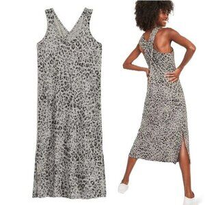 Old Navy Linen Crossback Midi Dress Size XS Grey Animal Leopard Print 690609